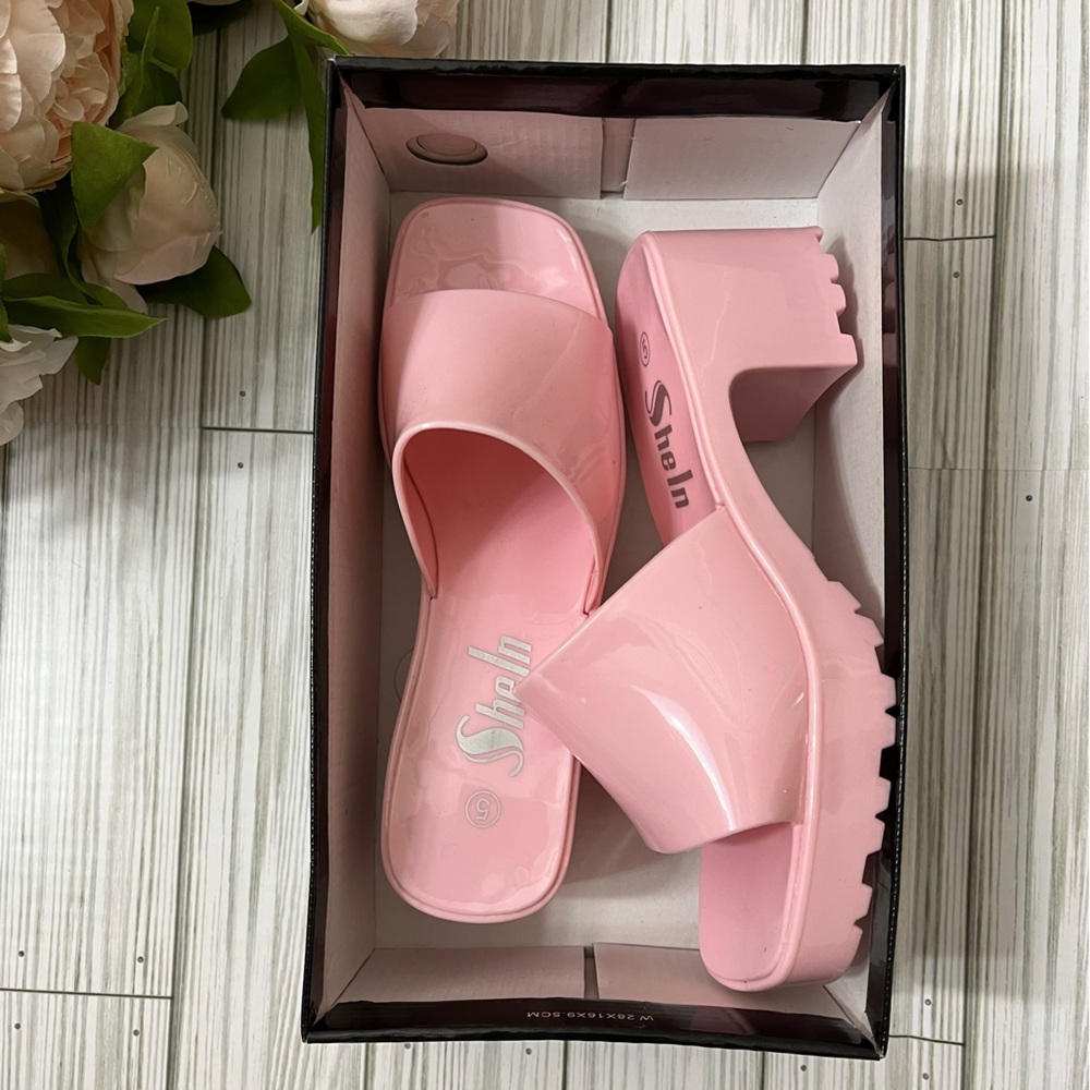 Women’s Pink Chunky Rubber Slide Sandal | Pink Chunky Heel